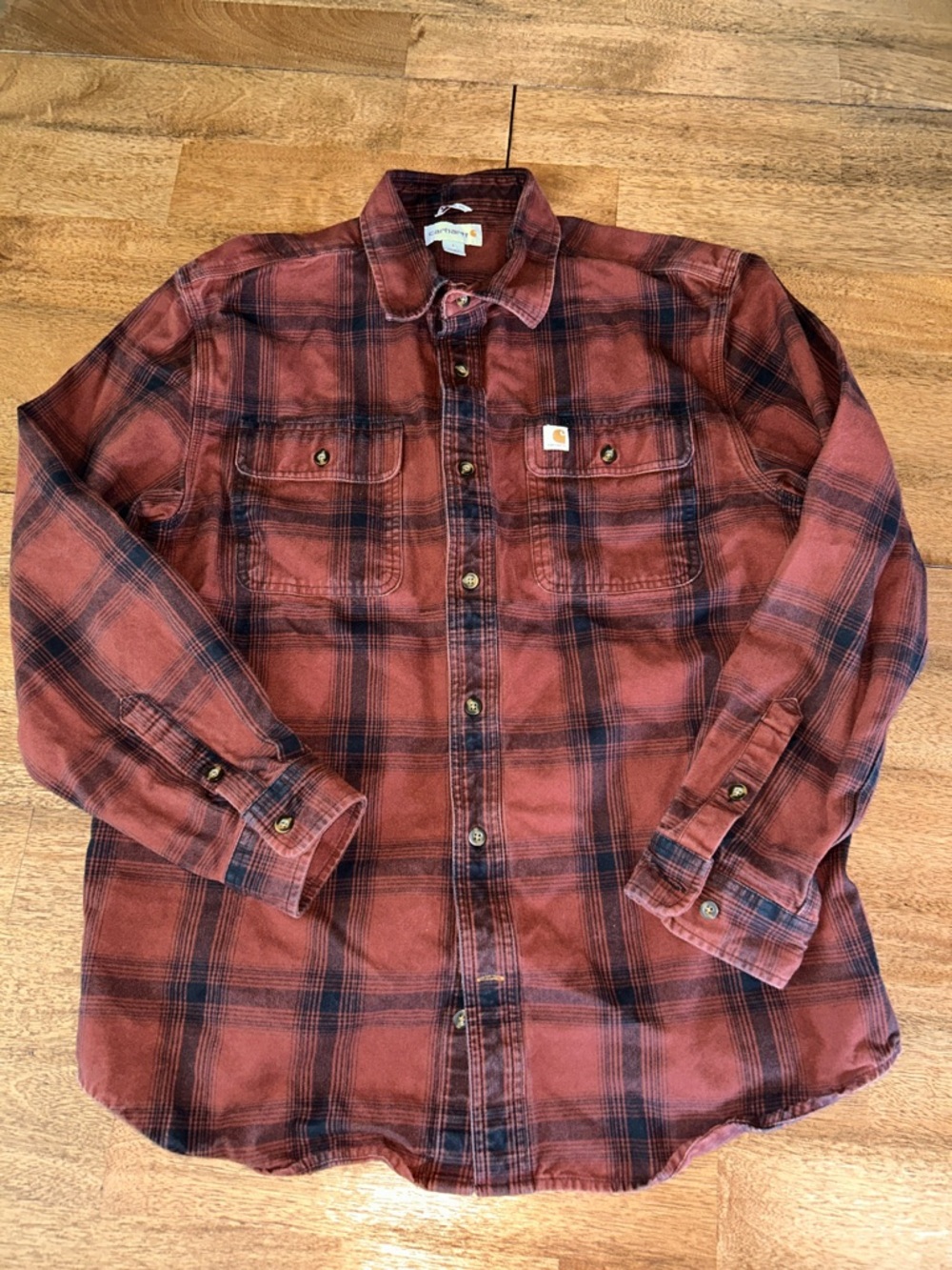 Men’s Carhartt Rust Red and Black Plaid Flannel Shirt